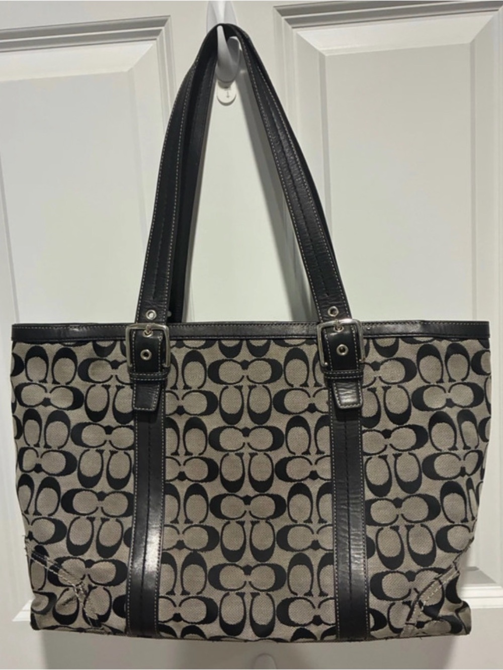 Coach Signature Canvas Tote in Black and Tan